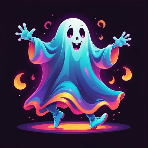 Prompt: Dancing Ghost in cute vibrant art style