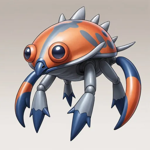 Prompt: Anomalocarimon with tan gray silver red-orange navy-blue palette in Ken Sugimori art style