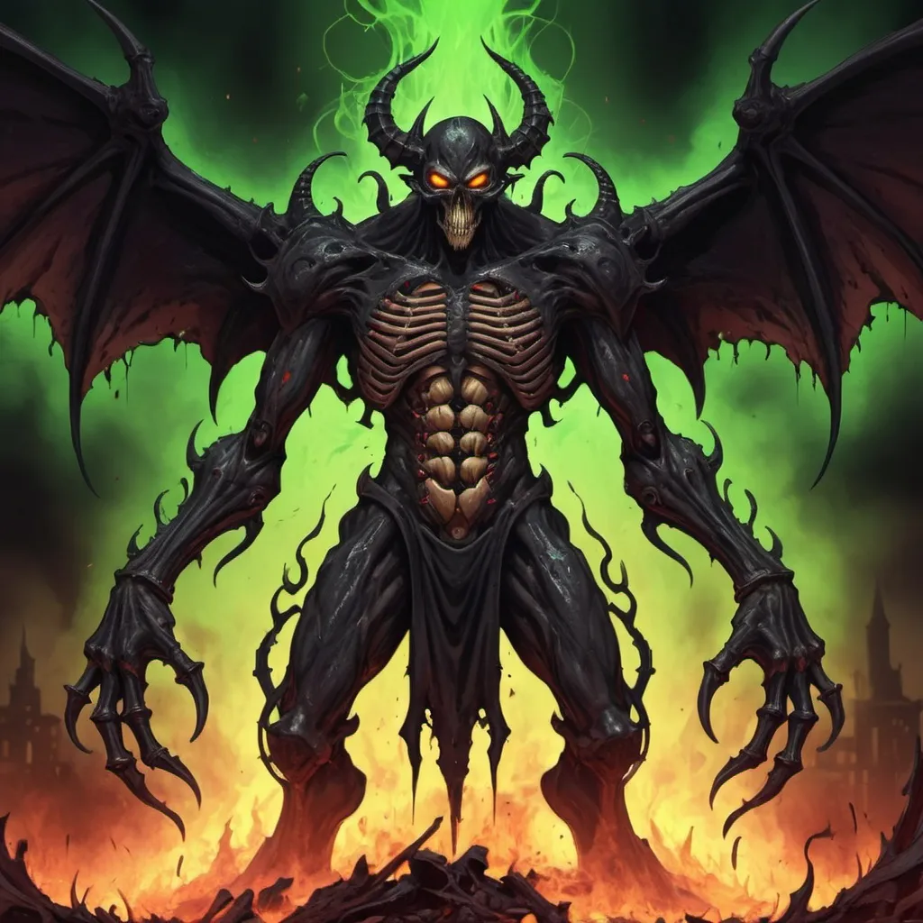 Prompt: Archfiend of Spite in toxic art style