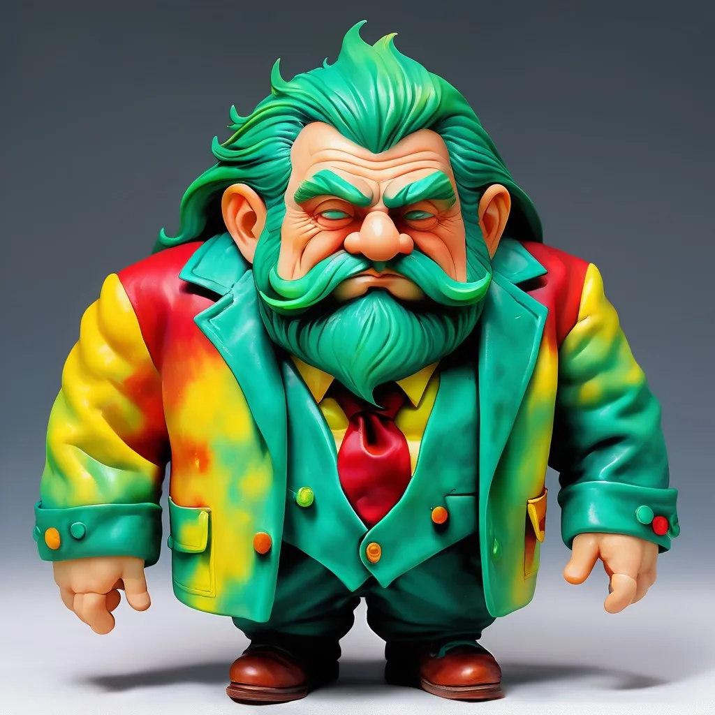 Prompt: Dwarf, Wearing Producer's Jacket, tie-dyed in colors of vivid sea-green green yellow and red, masterpiece, best quality, in dada art style