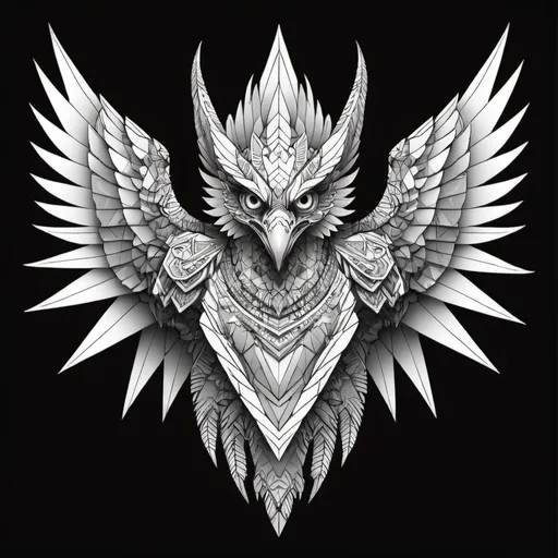 Prompt: Garuda Wings of Paradise in monster geometric pen art style