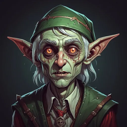 Prompt: This strange creepy elf is a Undead Hoarder in 2D illustration Style art style