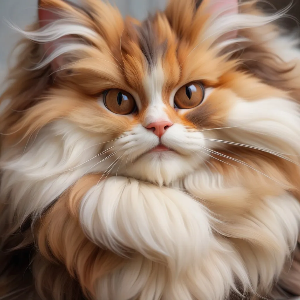 Prompt: Angora Bow Meow which is covered in various shades of brown fluffy fur, in macro realism style, best quality, masterpiece
