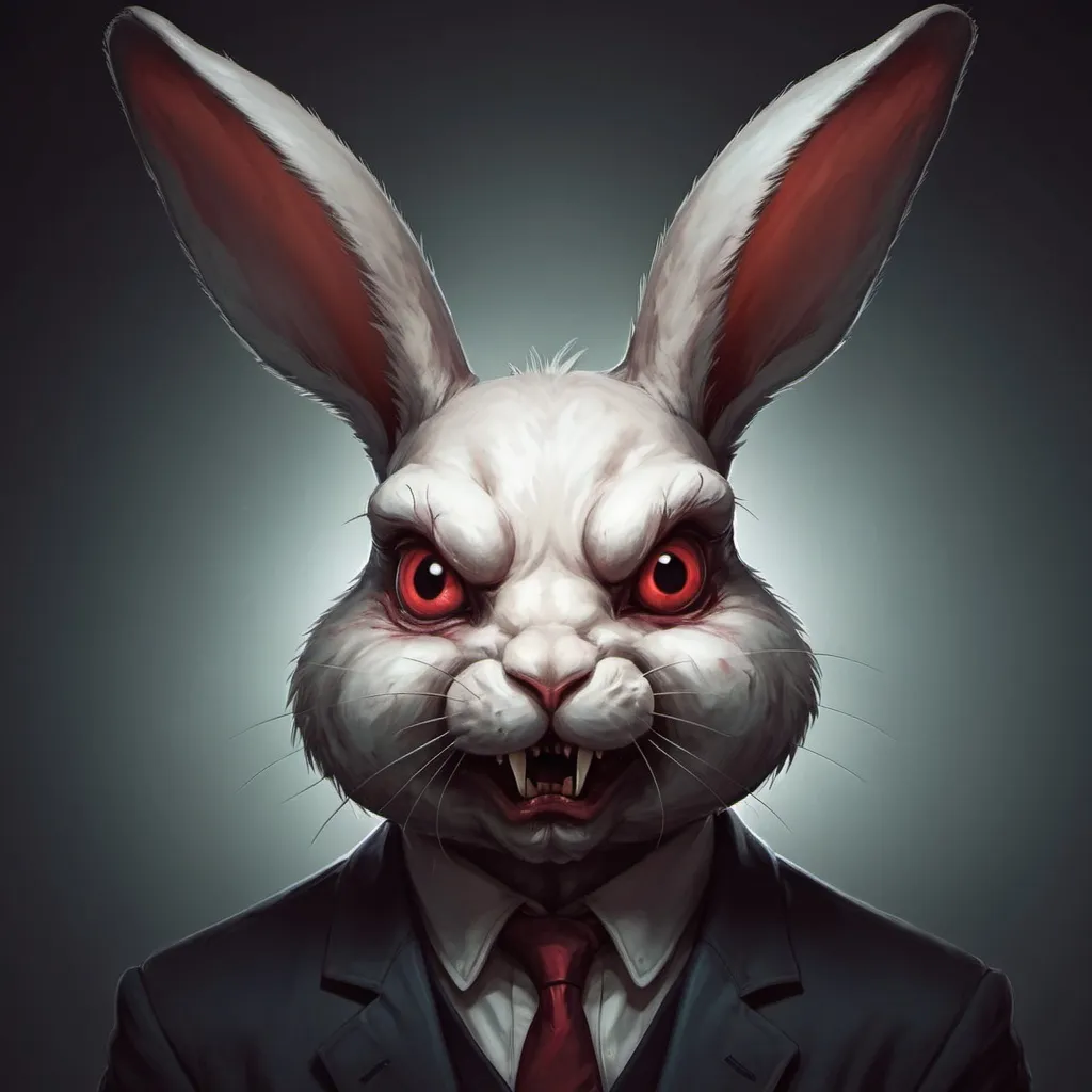 Prompt: evil rabbit in unrealistic art style