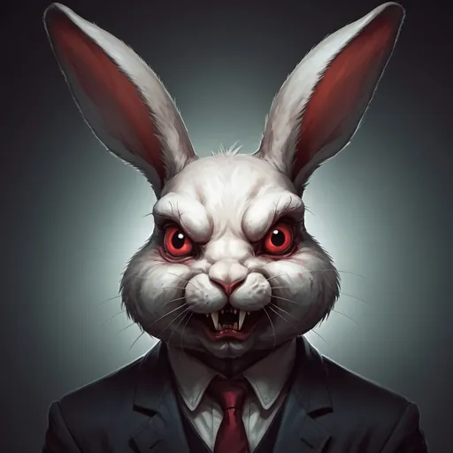 Prompt: evil rabbit in unrealistic art style