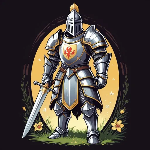 Prompt: Knight of Spring's Light Perimore in t-shirt desgin art style
