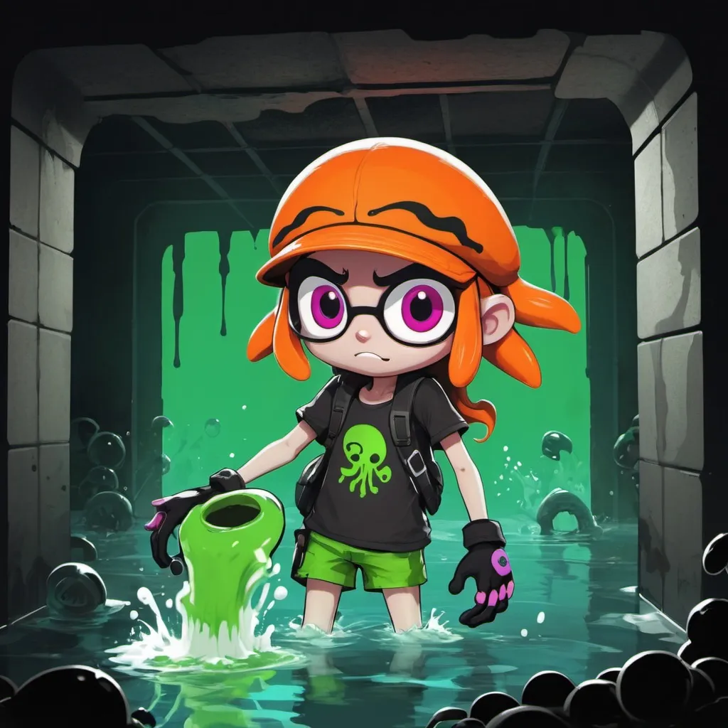 Prompt: It Came from Beneath the Sewers, in Splatoon art style
