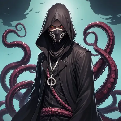 Prompt: Shrouded Assassin in tentacle album anime art style
