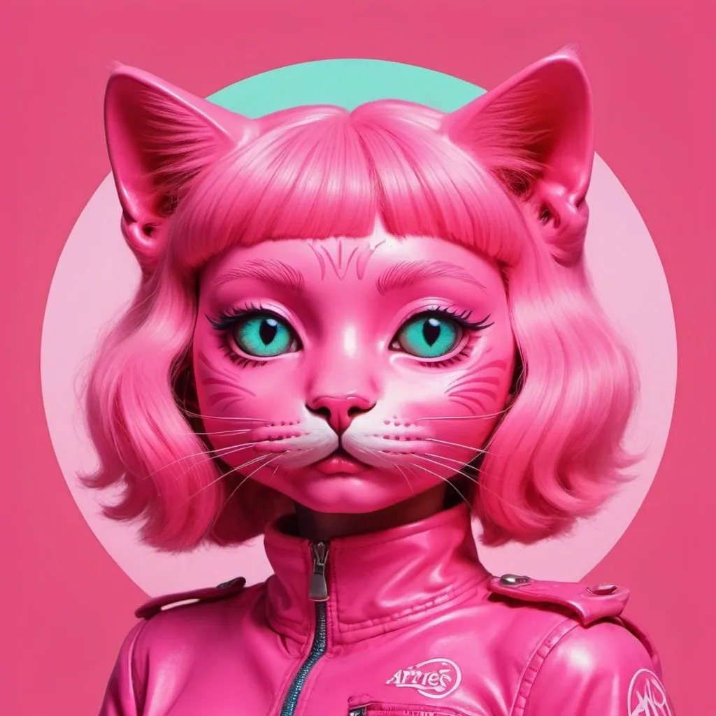 Prompt: pink kitty in Aries Moross art style