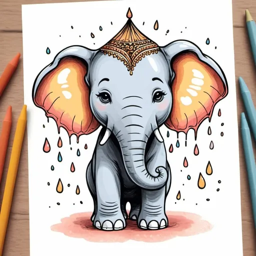 Prompt: Drop of Kindness in color sketch note  elephant art style
