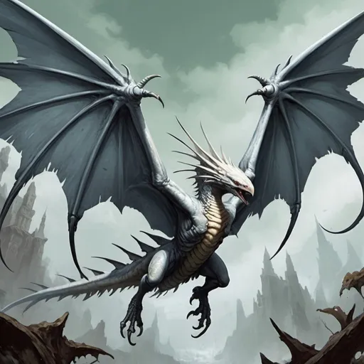 Prompt: The powdery scales on its wings are hard to remove. They also contain poison that leaks out on contact in phyrexian horror poster art style