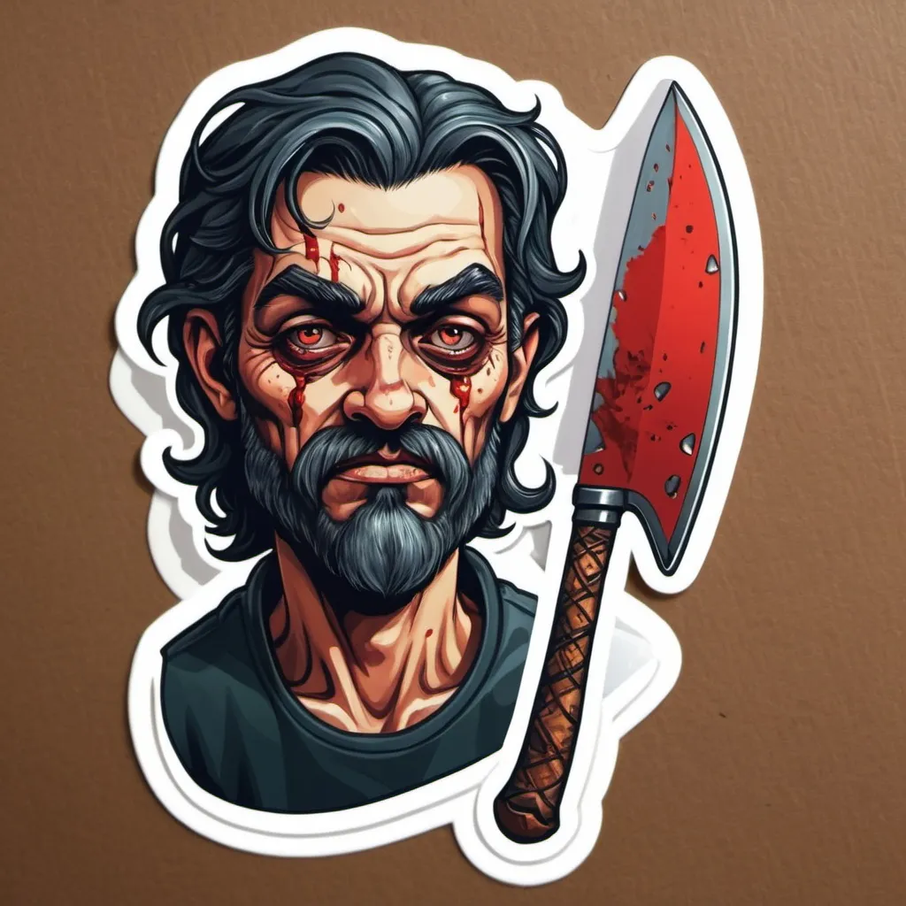 Prompt: Mythcleaver in sticker unsettling art style