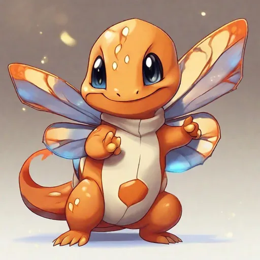 Prompt: Moth Charmander, Type is fire bug, small moth wings, best quality, masterpiece, by lavae, in cartoon art style