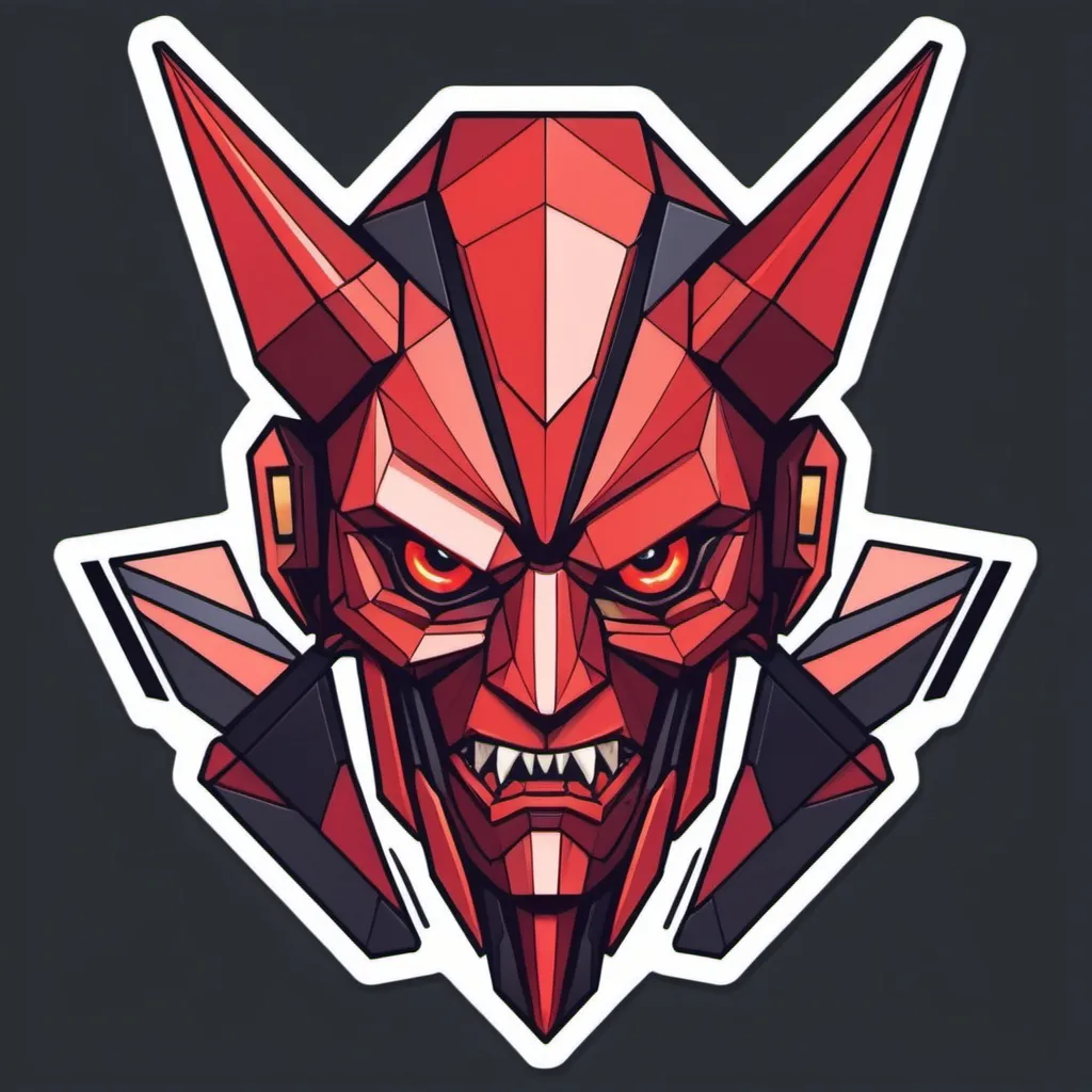 Prompt: Mechashot Devil in sticker geometric 
 art style
