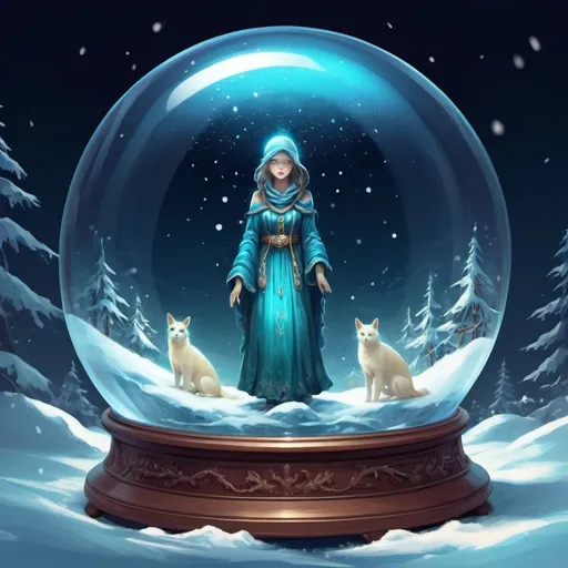 Prompt: A gentle soul that can read the minds of people. It can ferry people across the sea on its back in snow globe translucid luminescence art style