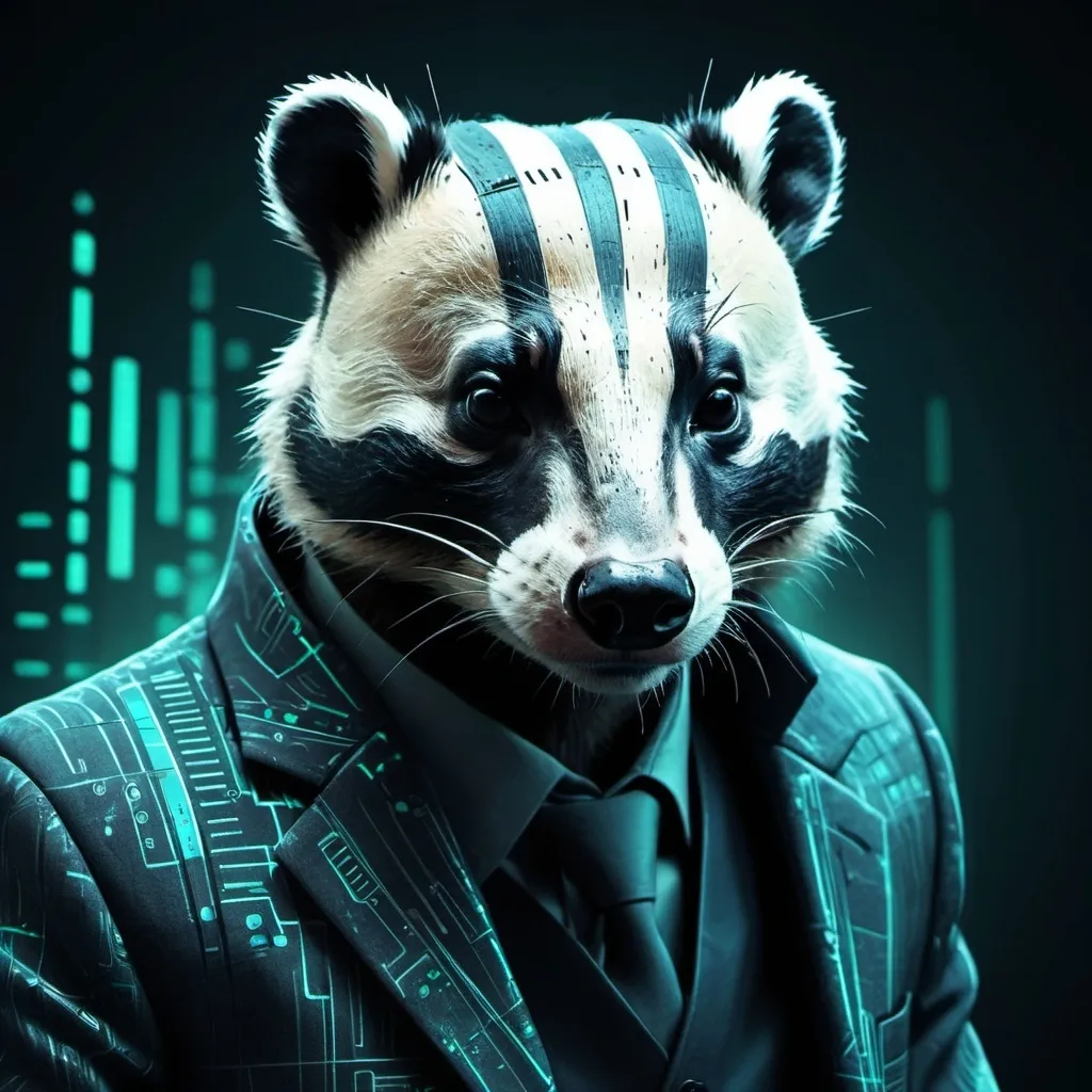 Prompt: Aberrant Badger in cyber matrix art style
