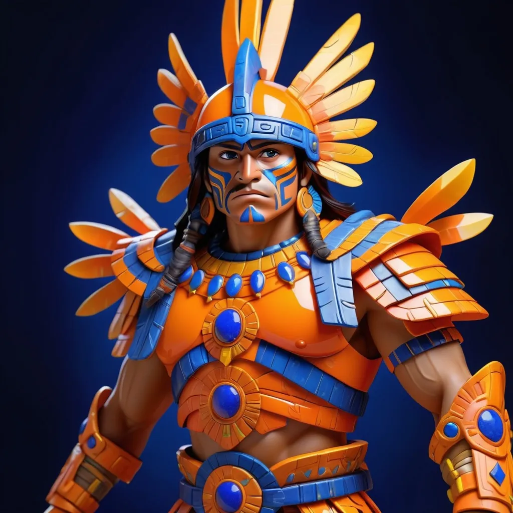 Prompt: Aztec Warrior in vivid luminescent orange and yellow crystal armor, Cor Lapis, masterpiece, best quality