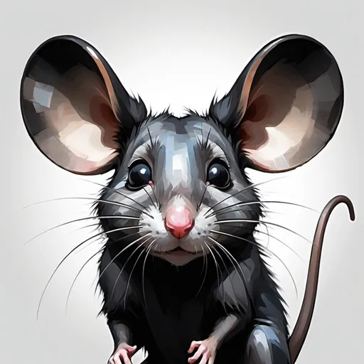 Prompt: A mouse with big black ears and a overly long tail in adnate art style
