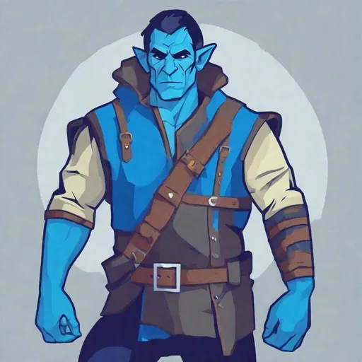 Prompt: Half-Orc, Wearing a Azure Gilet, azure blue and vivid blue in color, masterpiece, best quality, in flat design art style