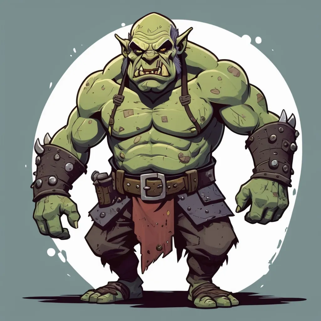 Prompt: A grizzled scarred old orc who runs a armory, in cartoon network art style