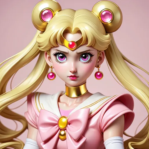 Prompt: Sailor Moon in gold and pink