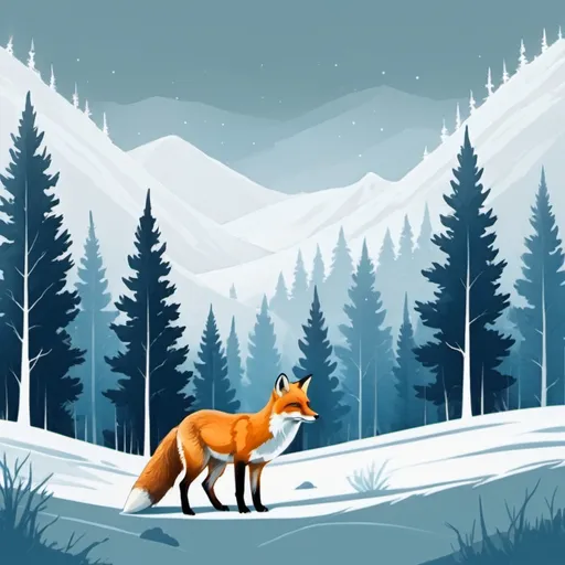 Prompt: Arctic Treeline in fox art style