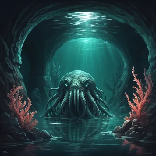 Prompt: Underground Sea in Cryptid art style