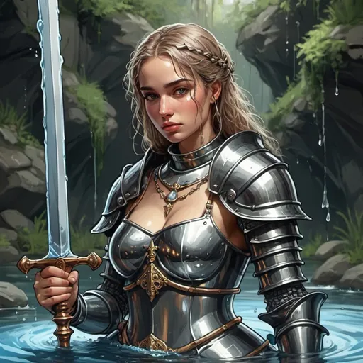 Prompt: Knight of Strong Favors Berengaria in hydro dripping art style