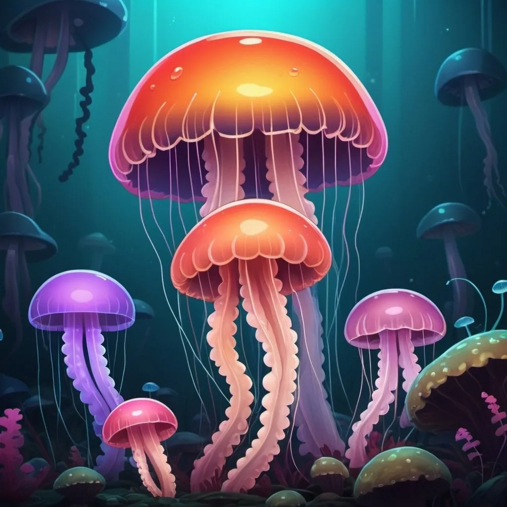 Prompt: Jellyfish mushroom in cartoon network art style