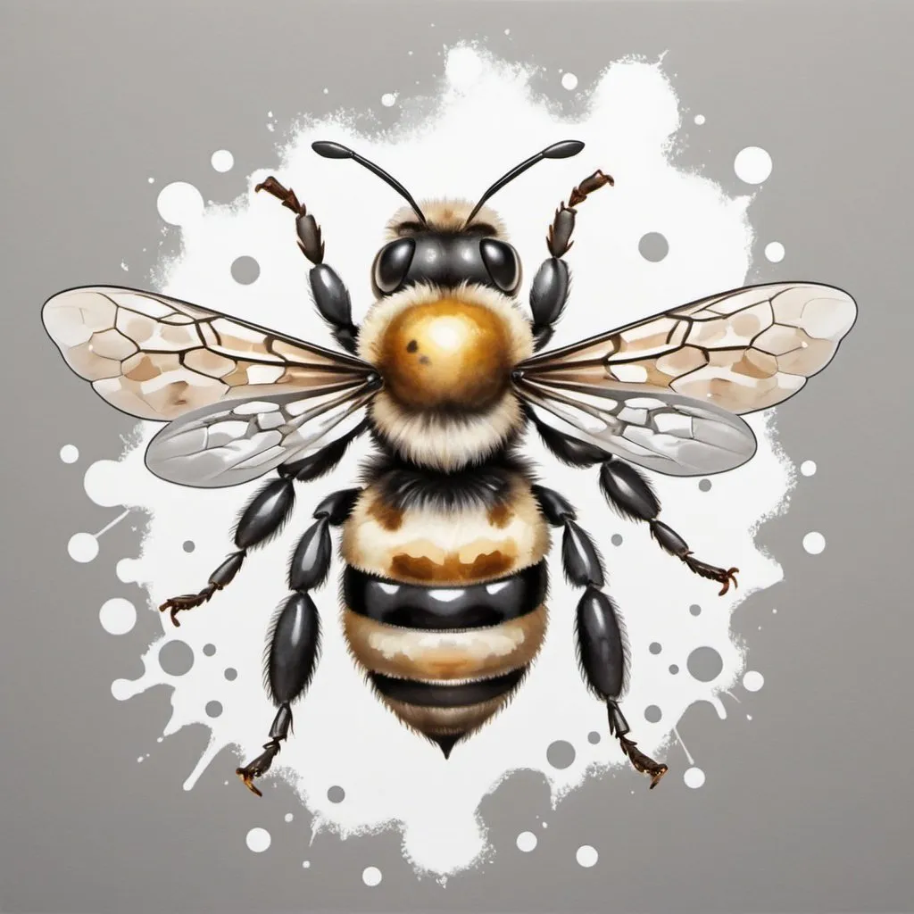 Prompt: Bee with tan light-gray and white with background in dalmatian art style