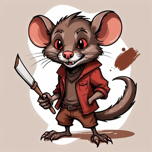 Prompt: Wererat with brown and brown-red palette in sketch note art style
