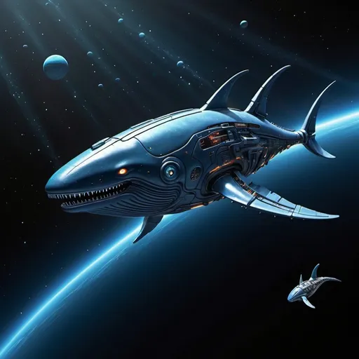 Prompt: alien mecha whale in space in Tim white  style
