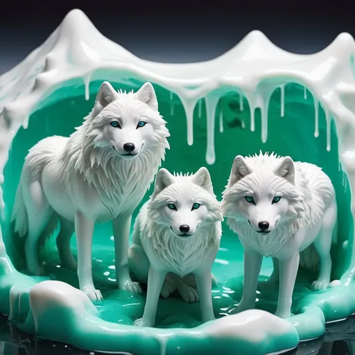 Prompt: Arctic Wolves in slime art style