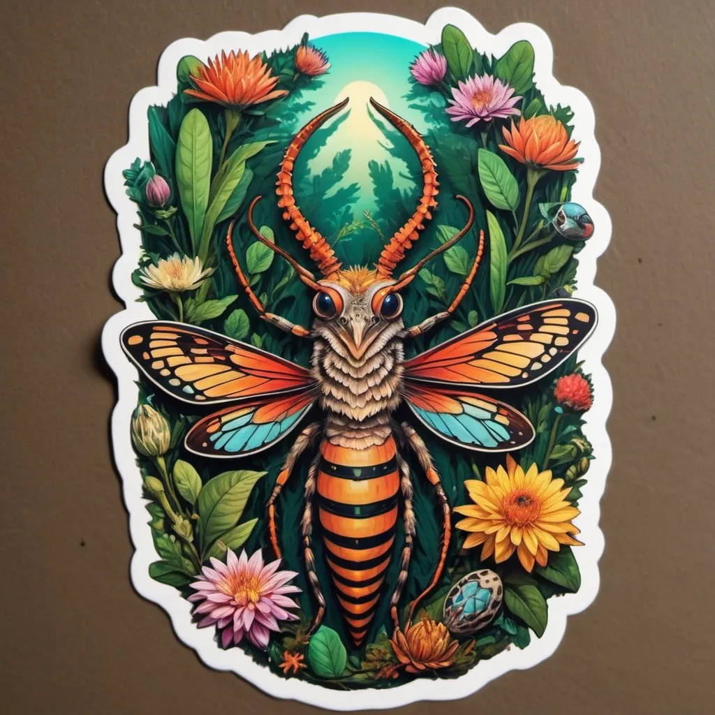 Prompt: Natur Al'machinus in sticker  maximalism art style