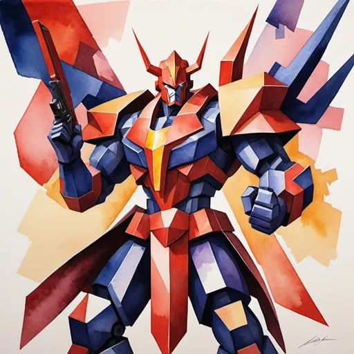 Prompt: LightningGun Eradicator Ouban in cubism watercolor painting art style