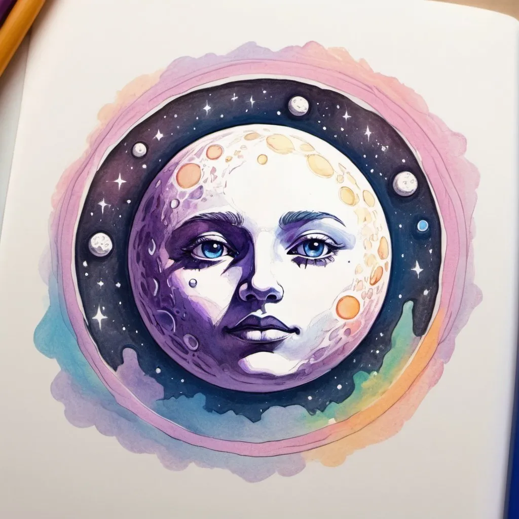 Prompt: Ephemeral Moon in color sketch note astral aura art style
