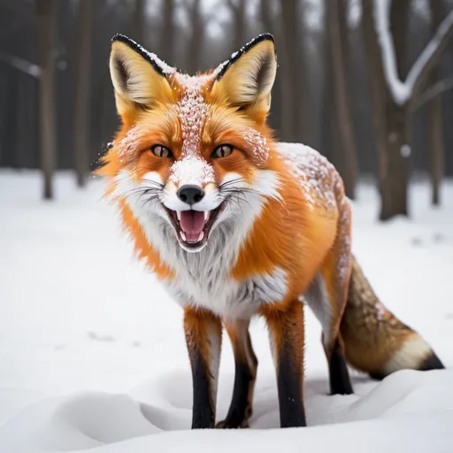Prompt: Fox in mid yawn in the snow in hard surface modeling  art style