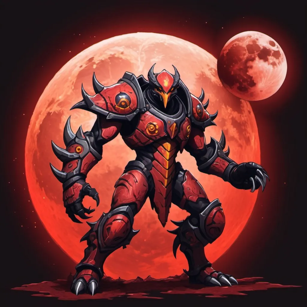 Prompt: Alpha Tyrranax in blood moon art style
