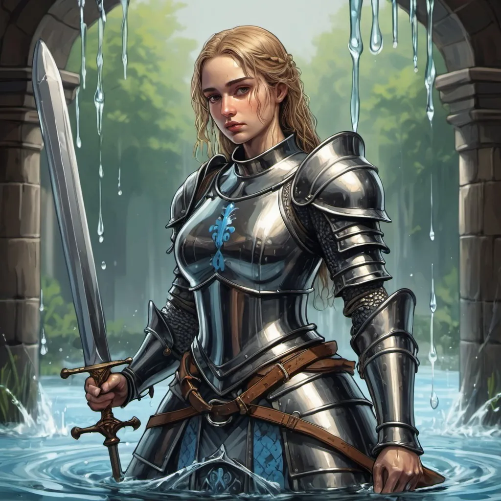 Prompt: Knight of Strong Favors Berengaria in hydro dripping art style