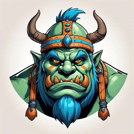 Prompt: Ogre Chief with blue green and orange palette in sketch note art style
