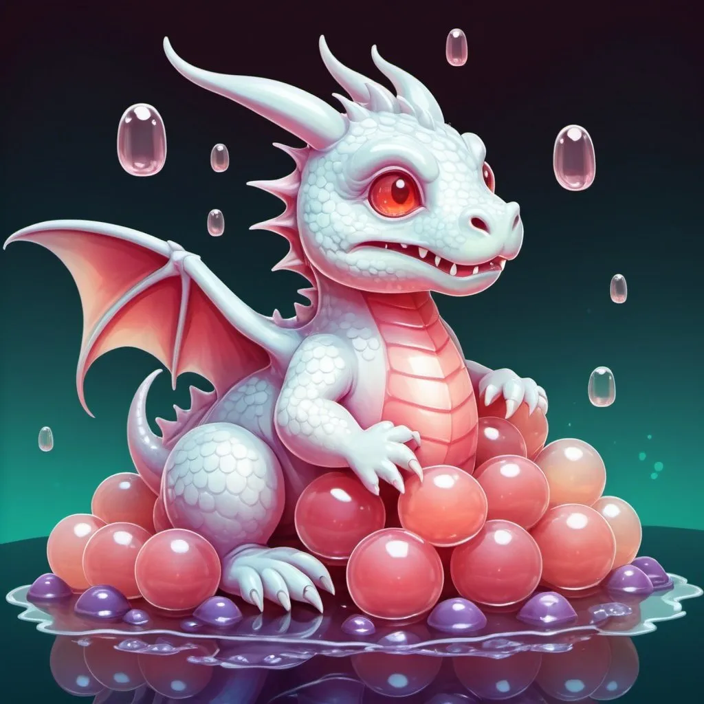 Prompt: Whitescale Dragon in rabbit jelly art style with background