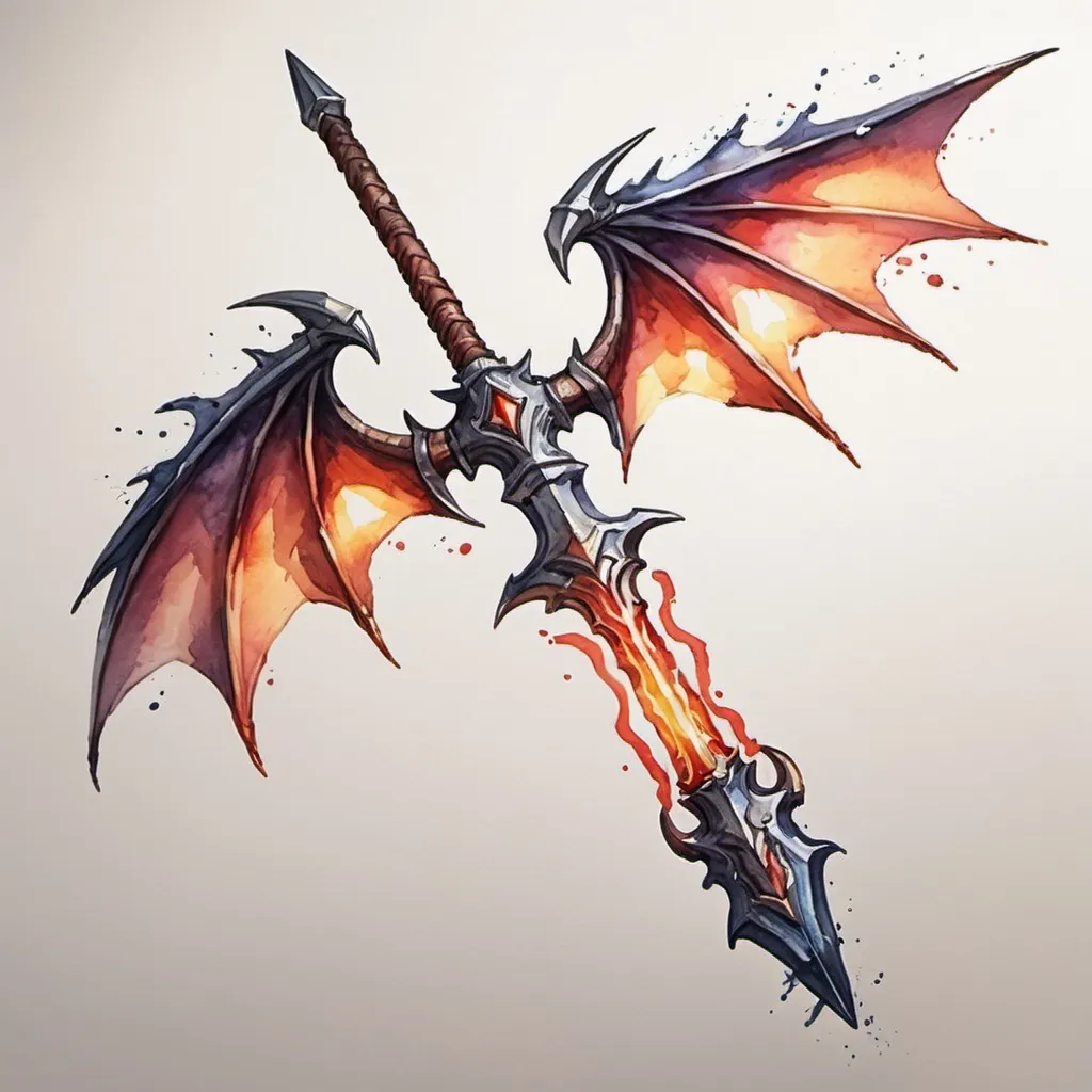 Prompt: Draconic Lance in watercolor painting game  art style