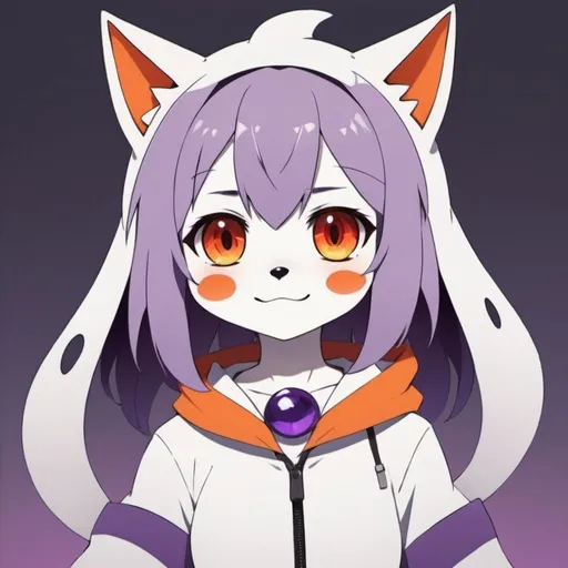 Prompt: Ghost with purple orange and red palette in kemono friends art style