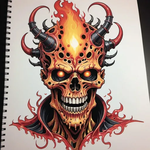 Prompt: Flamelord of Deceit in color sketch note nychos art style
