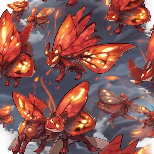 Prompt: Moth Charmeleon, Type is fire bug, moth wings, best quality, masterpiece, by lava in cartoon art style