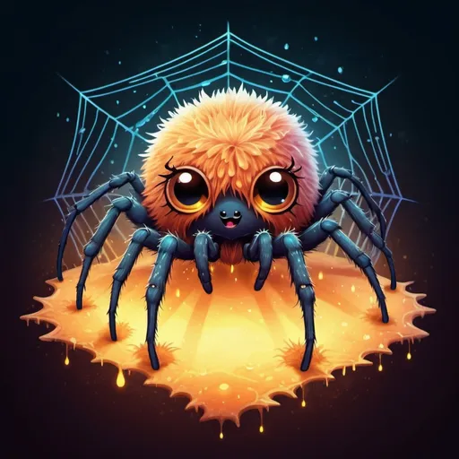 Prompt: Cute fluffy spider covered by a glowing hexagon shield why fire and brimstone rains down all around in coloring book art style