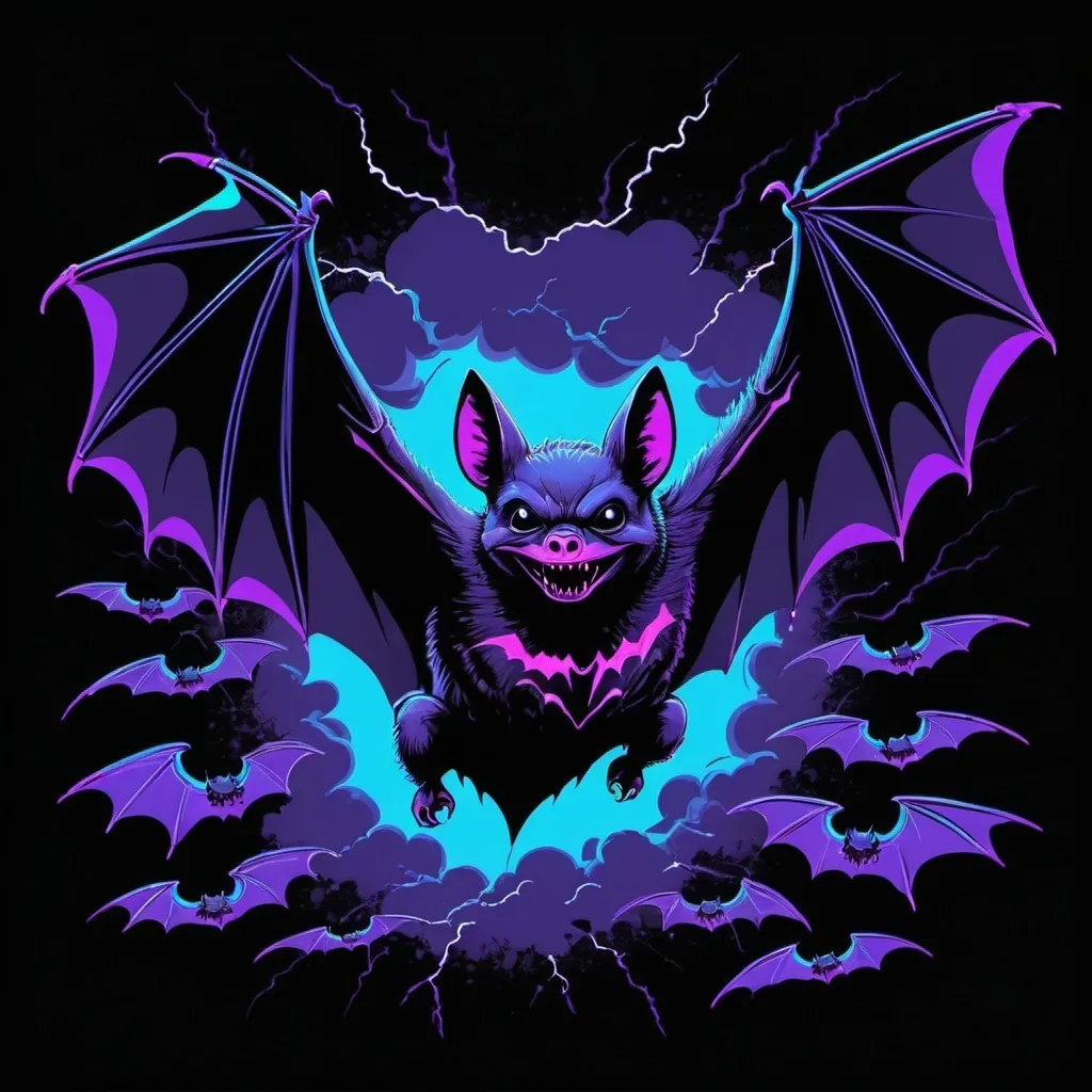 Prompt:  Storm Bat in blacklight paint art style