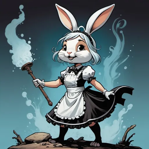 Prompt: Sheena, Maid of the Mists in rabbit skottie young art style