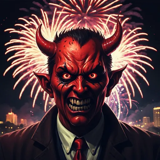 Prompt: Deal with the Devil in horror  fireworks art style
