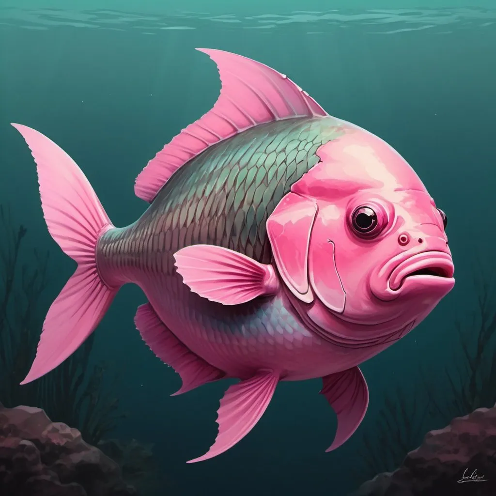 Prompt: pink sunfish with darker pink fins in Loish art style
